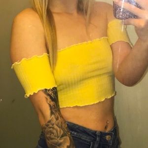 yellow off the shoulder crop